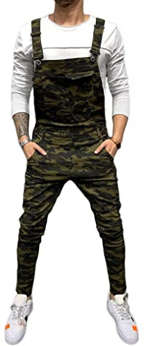 ORANDESIGNE Salopette da Uomo in Denim Salopette da Uomo Jeans Pagliaccetti con Bretelle Pantaloni Larghi da Lavoro Cargo Pagliaccetti Tute E Camuffamento L