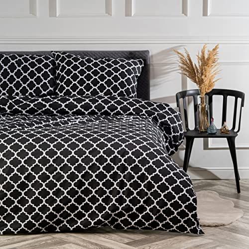 VelvetHome Deluxe Bettwäsche 135x200 Baumwolle Bettbezug 135x200 cm mit Kissenbezug 80x80 cm Hohe Qualität Bettwäsche-Set mit Reißverschluss 100% Baumwolle Made in EU Marokko Schwarz 135 x 200