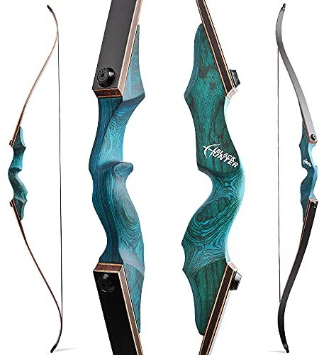 SHARROW 60 Zoll Bogenschießen Takedown Recurve Bogen und Pfeile Set Traditioneller Jagdbogen Erwachsener Holz Bogen Griff 20-60lbs Longbogen für Rechtshand Bogensport (25lbs, Blau)