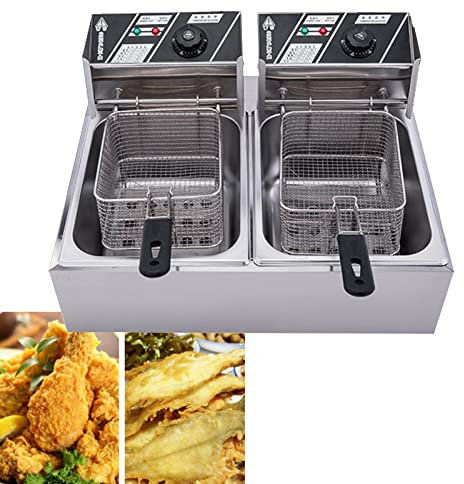 Niczu Friggitrice Professionale in Acciaio Inossidabile, Friggitrice Elettrica a Doppia Vasca da 20 Litri con Cestello, Adatta per Pollo Fritto, Patatine Fritte e Pesce