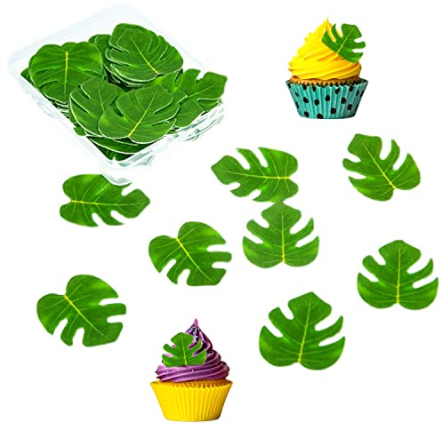 96 accessori tropicali per torte a forma di foglia di palma, decorazioni per torte a forma di foglia, decorazioni per cupcake a tema tropicale, feste estive, matrimoni, compleanni