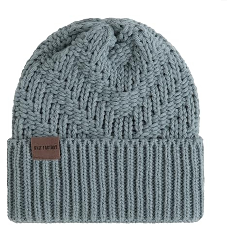 KNIT FACTORY - Sally Mütze - Strickmütze für Damen und Herren - Beanie - Wintermütze mit Wolle - Robusten Look - Hochwertige Qualität - Stone Green