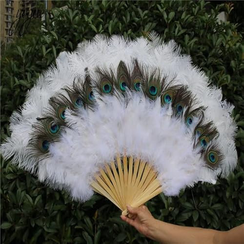 1pcs/lot Elegant White Ostrich Feather Fan Halloween Party Celebration Performance Crafts Props DIY Peacock Feathers Fan-White