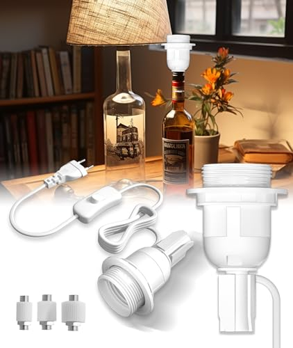 DoRight Lampenfassung für Flaschen E27 mit Schalter und Stecker E27 Flaschenadapter, Flaschenlampen Adapter-Kit für DIY Weinflaschen-Tischlampe - Weiß 2er Pack
