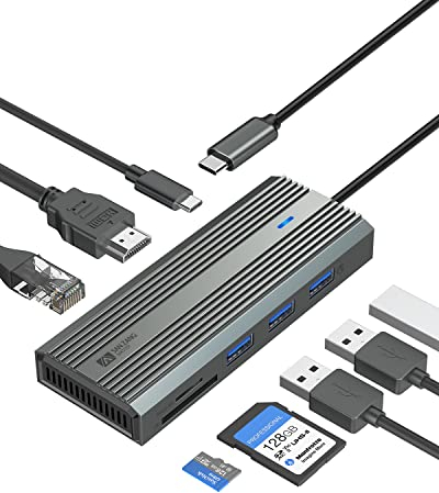 8 in 1 USB Hub, Aluminium USB C Dockingstation mit 4K 60Hz HDMI,100W Power Delivery,3 USB-A 3.0,SD/TF Kartenleser,1000M Gigabit Ethernet RJ45,USB hub für MacBook Pro/Air, Laptop und mehr Typ-C-Geräte