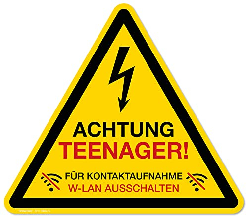 Achtung Teenager Schild (20 x 17,5 cm) - Lustiges Geschenk für Teenager zum Geburtstag oder Jugendweihe - Türschild fürs Jugendzimmer als Teenager Mädchen Geschenke / Jungen Geschenk