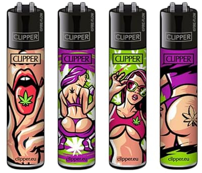 Clipper® Feuerzeuge - 420 Girls - 4er Set - 93 + GRATIS DHOBIA Sticker