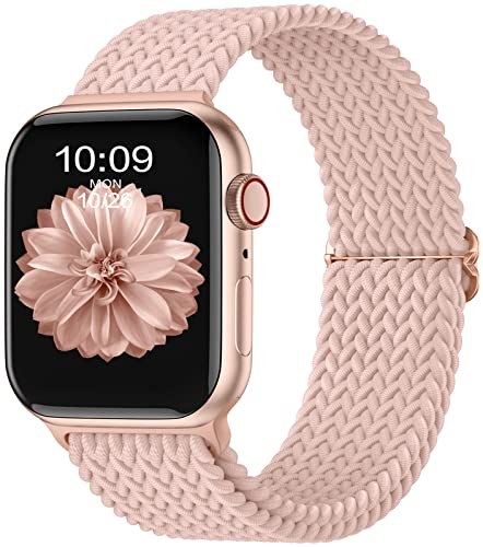 CeMiKa Cinturino di Intrecciato Compatible per Apple Watch 42mm 41mm 40mm 38mm,Sport Nylon Ricambio Elastica Cinturini per iWatch Series 10 9 8 7 6 SE 5 4 3 2 1 Ultra 2/Ultra, Donna Uomini,Rosa Sabbia