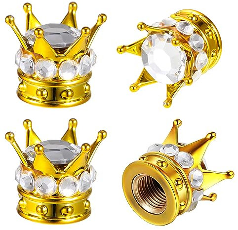 4 Pcs Bling Bling Ventilkappen Auto, Goldene Krone Ventilkappen Fahrrad Französisch, Fahrrad Ventilkappen, Auto Ventilkappen,Ventilkappen Motorrad,Reifenventilkappen,Universal-Ventilkappen