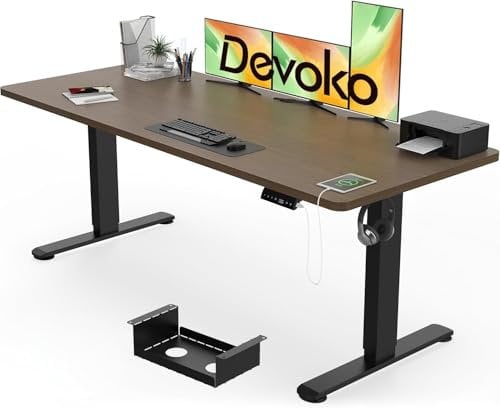 Devoko Electric Standing Desk 180x80cm with USB Charging Height Adjustable with Desktop Sit Stand Up Heavy Duty Steel 3 Memory Smart Pannel(Walnut)
