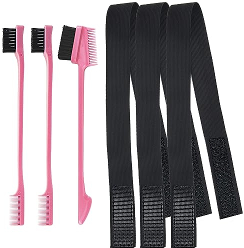 Premium Set, 3 Pcs Wig Grip Headband & 3 Hair Edge Brushes - Wig Band to Hold Wig, Melt Band for Wigs, Elastic Lace Wig Band, Wig Accessories - Melting Band, Wig Elastic Band, Wig Melt Band, Edge Band