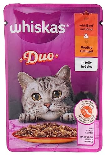 WHISKAS Duo Wet Food Portion Bag with Beef and Poultry in Jelly, 28 x 85 g