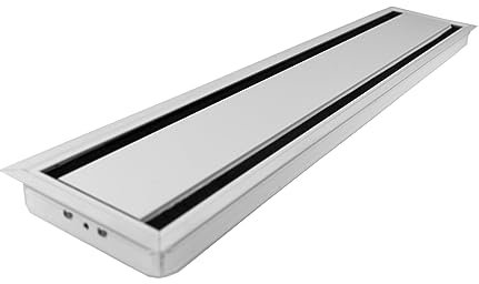 TecLines TKD010 Tisch Kabeldurchführung 135x600mm (Alu/Weiß), Kabeldose, Bürstendichtung, für mehrere Kabel