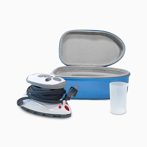 The Quilted Bear Mini Iron - Lightweight Mini Steam Iron with Ceramic Sole Base Plate & Temperature Gauge For Use As A Craft Iron or Travel Iron Steamer (Blue Case)