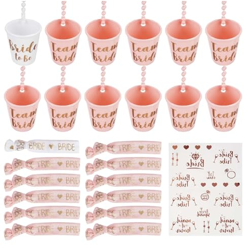 Hen Party Accessories, Hen Party Shot Glasses Necklace and Bride Tribe Wristband Kit, Party Decoration for Wedding Bridal Shower Bachelorette Party (25PCS)