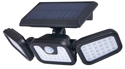 LED-Strahler 15W mit Fernbedienung und Bewegungssensor – Solar – Schwarz – Kaltweiß – Wasserdicht IP65 – 450 Lm – Abstrahlwinkel 120° – Betriebsdauer ca. 8 h – Ladezeit ca. 6–8 h – 220x115x144 mm