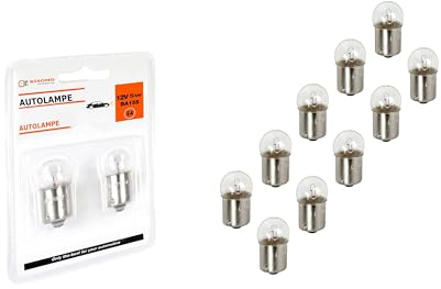 10x BISOMO Glühbirne Bremslicht Rücklicht 12V 5W Glühlampe Kugellampe E-geprüft Rückleuchte Auto Lampe Birne 12VR5W BA15S