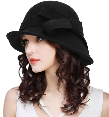 KorhLeoh Chapeau bob pour Femme Style Cloche d'église des années 1920 avec nœud