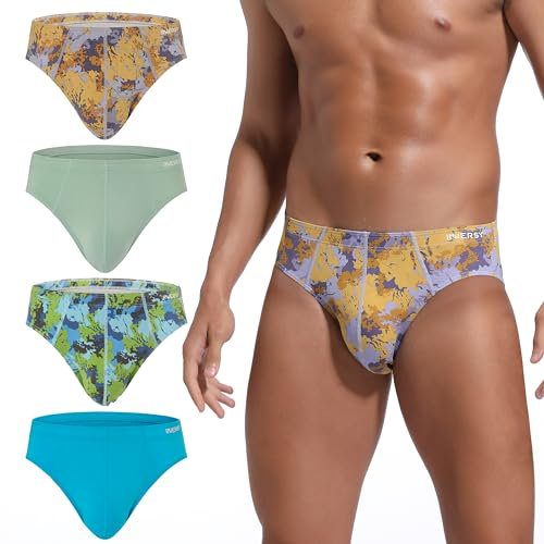 INNERSY Unterhosen Herren Slip Weiche Männer Unterwäsche Bunt Slips ohne Eingriff Mehrpack 4 (XL, Hellgrün/Azur/2 Stoffdruck)