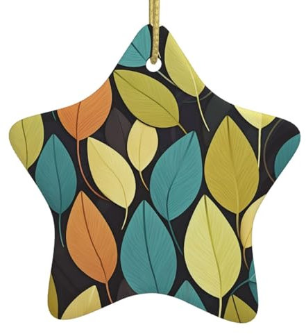 Weihnachtsbaumschmuck mit farbigen Blättern, Keramik, zum Aufhängen, zweiseitig bedruckt, für Weihnachten, Familie, Party, Urlaub, dekorativ