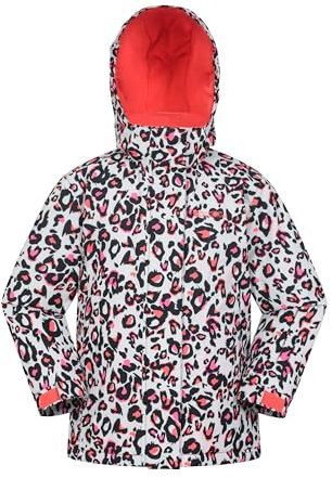 Mountain Warehouse Snowdrop Printed Kids Ski Jacket - Waterproof, Integrated Snowskirt, Detachable Hood, Adjustable Cuffs -Best for Snowboarding, Winter Sports Coral Kids Size 2-3 Years