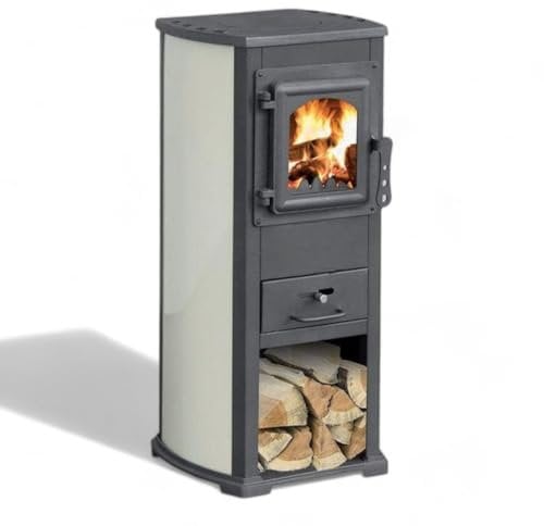 Briconess.com Stufa a Legna con Struttura in Acciaio e vano Porta Legna 5,3 kw - Red