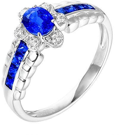 Epinki Echtgold Schmuck Eheringe Weißgold 750 18K Frauen, 1.05ct Labor Erstellt Saphir Oval Hochzeitsring Blau Blumen Partnerringe Weißgold 750 mit Moissanit, Gr.66 (21.0)