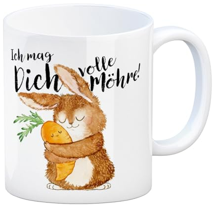 Hase Kaffeebecher mit Spruch Ich mag dich volle Möhre eine bunte Tasse für die Arbeit Motiv Valentinstag Ostertasse Geburtstag süßer Karotte Freunde Kaffeetasse Möhre Becher