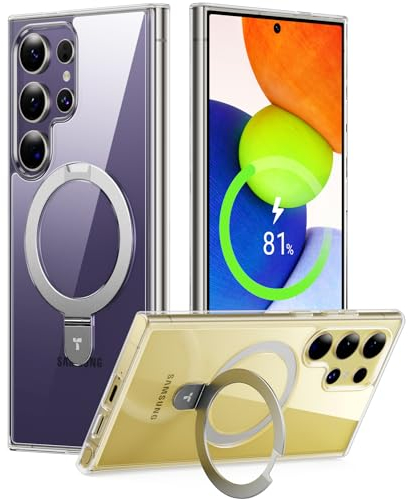 TORRAS Weltneuheit für Samsung Galaxy S24 Ultra Hülle 5G für MagSafe-Ständer (Nr.1 Magnetkraft, Militärischer Schutz) Stoßfest Kratzfeste Samsung S24 Ultra Hülle Ostand All-in-One Case,Transparent