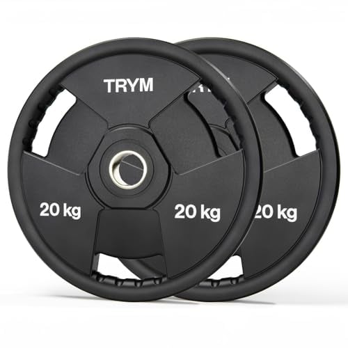 Trym Hantelscheiben - 2er Set, 2x10/2x15/2x20 kg, Ø50mm, Tri-Grip, Gusseisen, Polyurethan, Schwarz - Hantelscheiben-Set, Gewichtsscheiben, Hantelgewichte, Hantelplatten, Gewichte, Olympia, Hantel