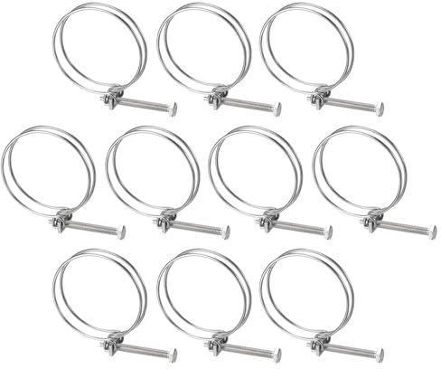 sourcing map 10Pcs Double Wire Hose Clamp, 83-90mm Adjustable Stainless Steel Wire Hose Clips with M8 Bolt for Dust Collection Hose, Pump Hose Pipe