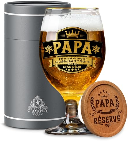 CROWNLY CRYSTAL® Verre à Bière Personnalisé Cadeau Papa Drôle Original Anniversaire Fête des Pères Idée Cadeau Homme
