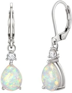 EVER FAITH zierlich erstellt Opal Wassertropfen baumeln Ohrringe für Damen Mädchen, Glamour kubischer Zirkon Oktober Birthstone Teardrop Leverback Weiß Silber-Ton