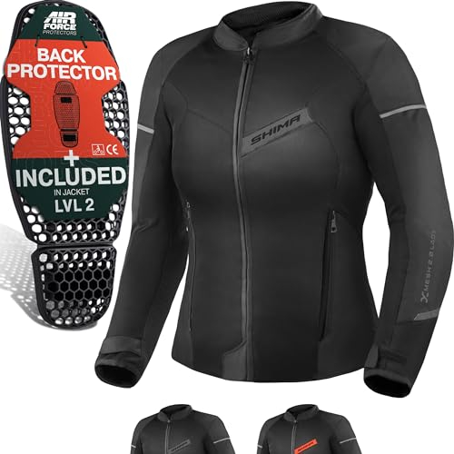 SHIMA X-MESH Motorrad Jacke Damen mit Protektoren AIRFORCE Rückenprotektor Motorradjacke Sommer Mesh Belüftet Textiljacke Schutzjacken Protektorenjacke Luftige (Frauen, Schwarz, XS)