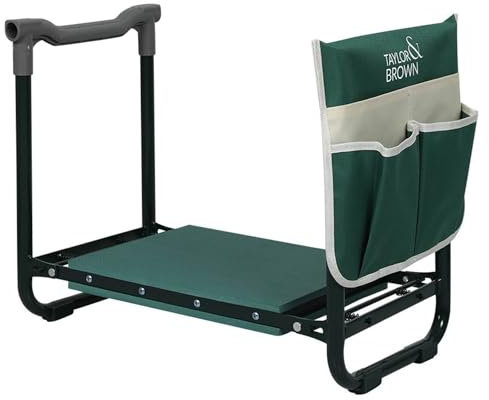 Taylor & Brown Foldable Garden Kneeler Seat Heavy Duty [Upgraded Widened Thick Kneeling Pad] Durable Garden Stool with Large Tool Pouch/Bag - Portable Bench Gardening Gifts for Parents (Green)