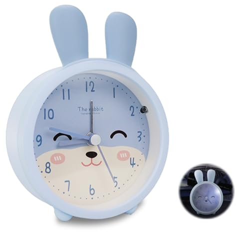 Abnaok Wecker Kinder Kinderwecker Mädchen Jungen, Wecker Kinder Ohne Ticken & Strahlung, Nachtlicht lernuhr Kinder, Wecker Einschulung für Schulanfänger (Blau)