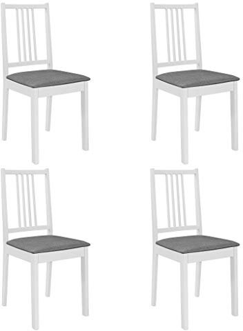 Vopese Sillas de Comedor con Cojines 4 Unidades - Madera Maciza Blanca, Cocina, Salón - Modernas en Blanco y Gris