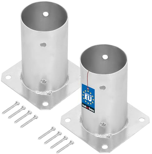 KOTARBAU® 2X Support De Poteau Ø 80 mm en Acier Galvanisé | Support De Poteau À Visser pour Poteaux | Pied Poteau | Platine Poteau | Support Poteau Bois | Fixation Poteau Bois | Support Poteau Acier