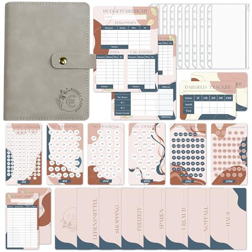 BIROYAL Geld Sparen Challenge Buch mit 6 Sparchallenge - A6 Budget Planner Deutsch - Spar Challenge Budgetplaner mit 7 BudgetSheet, 7 Kategorien, 8 Hüllen, 1 Budgetübersicht & Bargeld Tracker