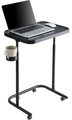 Keepo Metal TV Tray with Wheels/Casters, Side End Table, Adjustable Meal Tray, Folding Laptop Table with 3 Heights, 0 to 90 Degrees Tilt Angles, Portable Over Bed & Sofa Stand Desk