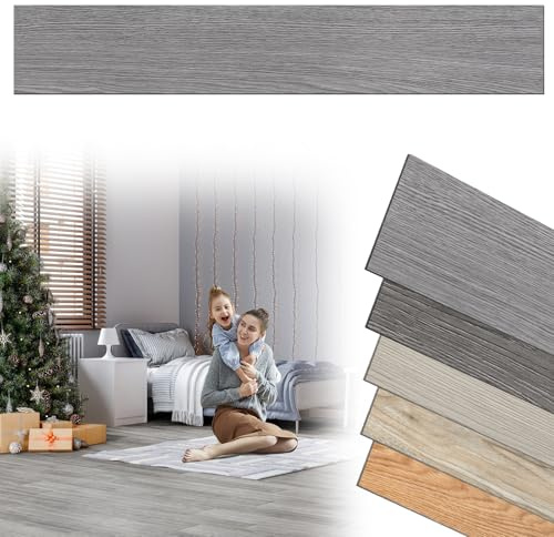 UISEBRT PVC Bodenbelag Vinylboden Selbstklebend Fliesen Bodenfliesen Küche Klickfliesen Holz-Effekt Fußbodenbelag PVC-Platten für Küche Balkon Schlafzimmer - 18pcs für ca. 2,5 m² - Grau