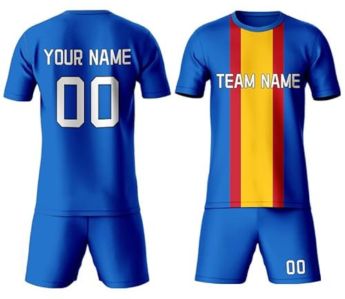 Davcielaora Kits de football personnalisés pour homme, femme, enfant, maillot et short de la Coupe d'Europe 2024, maillot et short, survêtement de football personnalisé, bleu, S