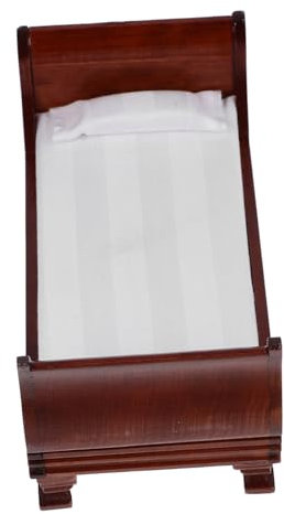 PHENOFICE Miniatur Bett Aus Holz Für Puppenhaus Retro Einzelbett Mit Feiner Verarbeitung Für Schlafzimmer Dekoration Und Miniatur Szenen Kaffeefarben