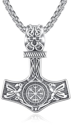 KATHLU Viking Thor's Hammer Necklace for Men Women Mjolnir Amulet Rune Pendant Norse Pagan Nordic Jewelry