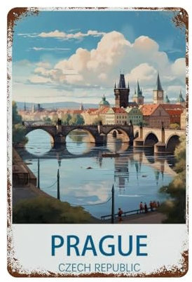 PGCKSK Prag Tschechische Republik,Metall Blechschild,Vintage Blechposter Metallschild Wanddekoration Landhaus Küche Haus Garage Dekor(15 x 30 cm) 6 x12 Zoll-R40