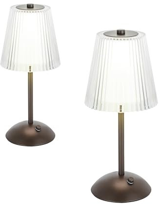Baroni Home Coppia di Lampade Touch LED Wireless Ricaricabili 3 Modalità di Luce, Lampade in Plexiglass da Comodino per Interno e Esterno, Luci Variabili e Cavo Incluso,12x12x29cm, Marrone 2 Pezzi