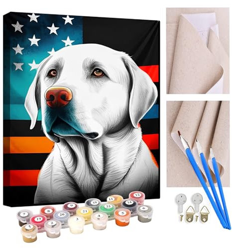 KANGBAWA DIY Paint by Numbers Dog German Shepherd Labrador Bulldog (23) with Paint Brushes and Acrylic Painting Kit 16x20 Inch for Kids and Adults Beginner Gifts