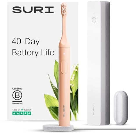 SURI Sonic Electric Toothbrush with UV Cleaning Travel Case | 40+ Day Battery | UK’s No.1 Rated | Sustainable Electric Toothbrush Adults | Sonic Toothbrushes | Pink