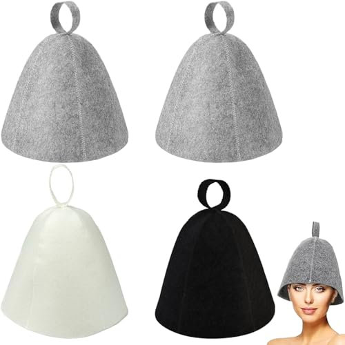 GUTERTOP 4 Stück Saunahut Filz, Sauna Mütze, Filz Saunakappe für Damen Und Herren, für Saunaliebhaber Ein Wellness Erlebnis (Schwarz, Weiß, Grau)