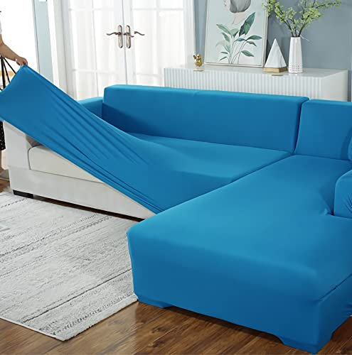 Hochdehnbares Sofabezug-Set, 1-, 5-Sitzer, reine Farbe, Spandex, L-Form, Eckcouch-Schonbezug mit rutschfesten elastischen Bändern, haustierfreundlich, Möbelschutz für Wohnzimmer
